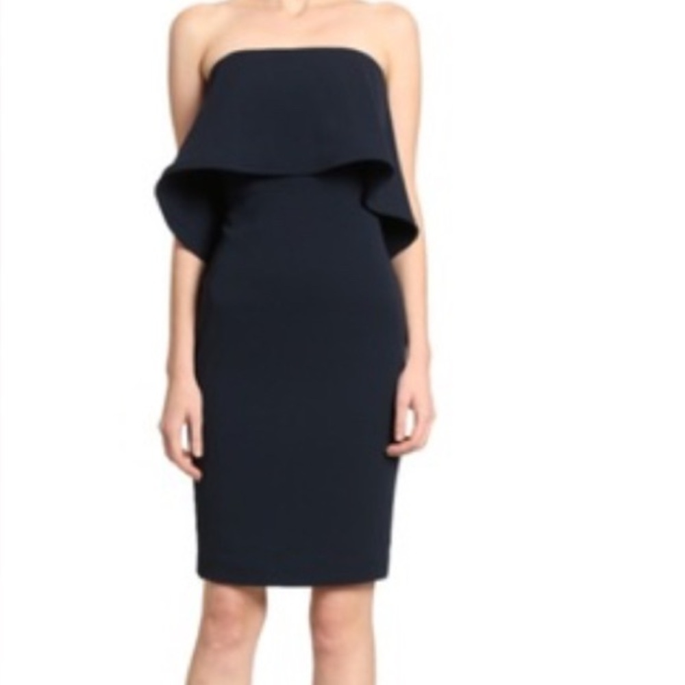 Brand New classic Badgley Mischka Strapless popover dress in Navy Blue